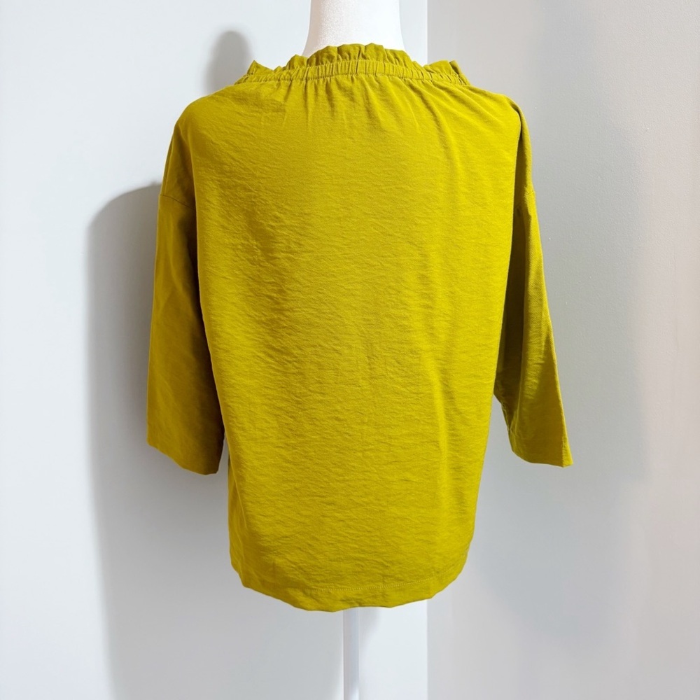 Cop. Copine Bino Blouse Olive Mustard Yellow Size Large XL Gathered Neckline - Picture 3 of 14